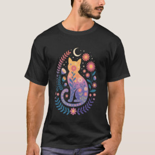 Blumenkatze Silhouette Himmlische Blume Natur Boho T-Shirt