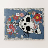 Blumenkatze Skelett mit Spitzen und Denim Puzzle (Horizontal)