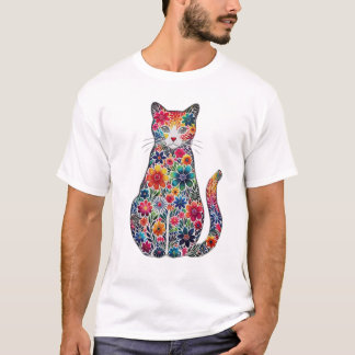 Blumenkatze Stickerei T-Shirt Design PNG | Lebendi