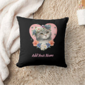 Blumenkatze T-Shirt Kissen (Decke)