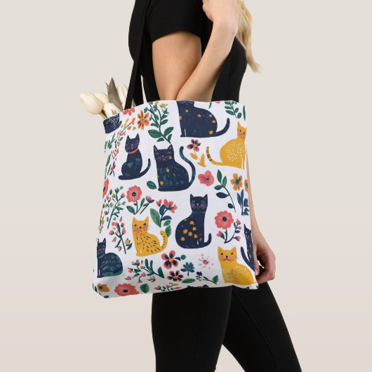 Blumenkatzen Elegantes und stilvolles Katzenmuster Tasche (Von Nahem)