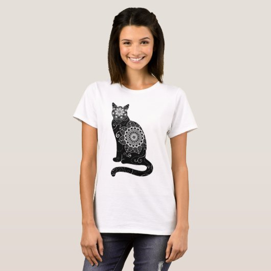 Blumenkatzen-Mandala T-Shirt (Vorne ganz)