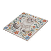 Blumenkatzen - Ragdoll-Katze Farbige Volkskunstblu Fliese (Seite)