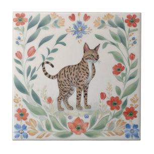 Blumenkatzen - Savannah-Katze Farbige Volksblumen Fliese