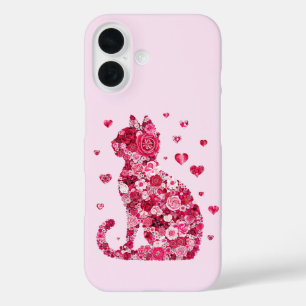 Blumenkatzen Silhouette ArtFaux überzogene Canvas  iPhone 16 Hülle
