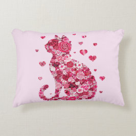 Blumenkatzen Silhouette ArtFaux überzogene Canvas Dekokissen