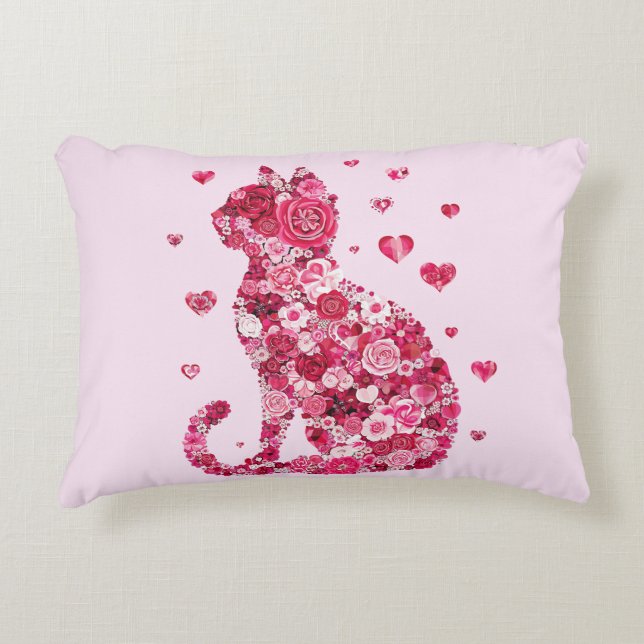 Blumenkatzen Silhouette ArtFaux überzogene Canvas  Dekokissen (Vorderseite)