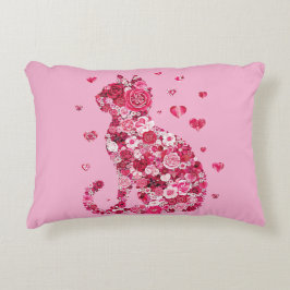 Blumenkatzen Silhouette ArtFaux überzogene Canvas Dekokissen