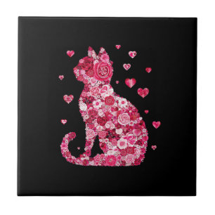 Blumenkatzen Silhouette ArtFaux überzogene Canvas Fliese