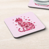 Blumenkatzen Silhouette ArtFaux überzogene Canvas Getränkeuntersetzer (Linke Seite)