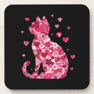 Blumenkatzen Silhouette ArtFaux überzogene Canvas Getränkeuntersetzer