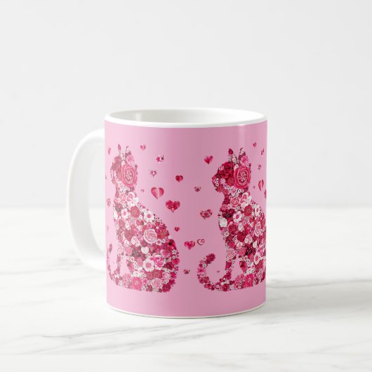 Blumenkatzen Silhouette ArtFaux überzogene Canvas  Kaffeetasse (Vorderseite Links)
