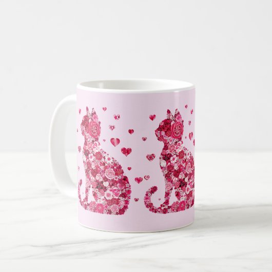 Blumenkatzen Silhouette ArtFaux überzogene Canvas  Kaffeetasse (Vorderseite Links)