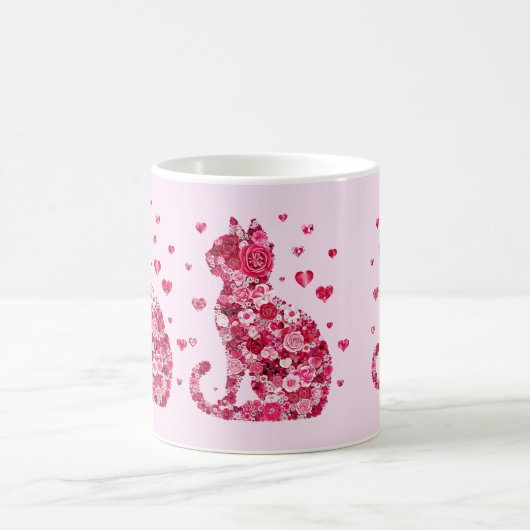 Blumenkatzen Silhouette ArtFaux überzogene Canvas Kaffeetasse (Mittel)