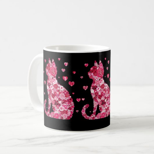 Blumenkatzen Silhouette ArtFaux überzogene Canvas Kaffeetasse (Vorderseite Links)