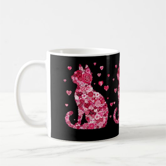 Blumenkatzen Silhouette ArtFaux überzogene Canvas  Kaffeetasse (Links)