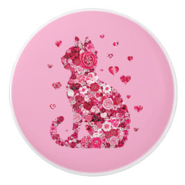 Blumenkatzen Silhouette ArtFaux überzogene Canvas  Keramikknauf