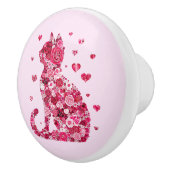 Blumenkatzen Silhouette ArtFaux überzogene Canvas Keramikknauf (Rechts)