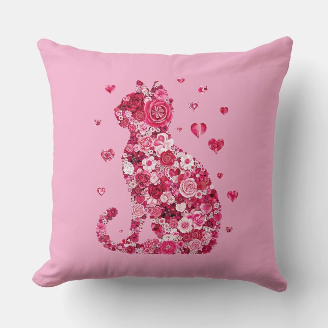 Blumenkatzen Silhouette ArtFaux überzogene Canvas  Kissen (Vorderseite)