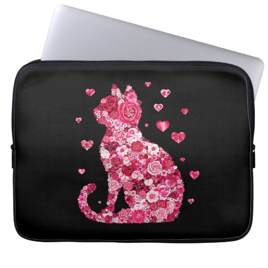 Blumenkatzen Silhouette ArtFaux überzogene Canvas  Laptopschutzhülle (Vorderseite)