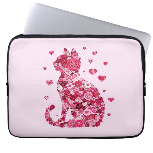 Blumenkatzen Silhouette ArtFaux überzogene Canvas  Laptopschutzhülle (Vorderseite)