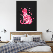 Blumenkatzen Silhouette ArtFaux überzogene Canvas Leinwanddruck (Insitu (Schlafzimmer))