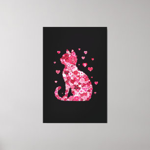 Blumenkatzen Silhouette ArtFaux überzogene Canvas  Leinwanddruck