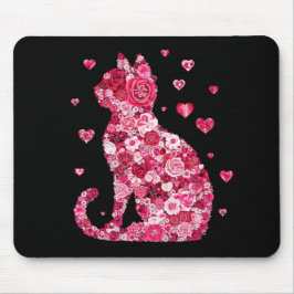 Blumenkatzen Silhouette ArtFaux überzogene Canvas  Mousepad