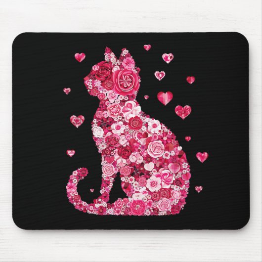 Blumenkatzen Silhouette ArtFaux überzogene Canvas  Mousepad (Vorne)