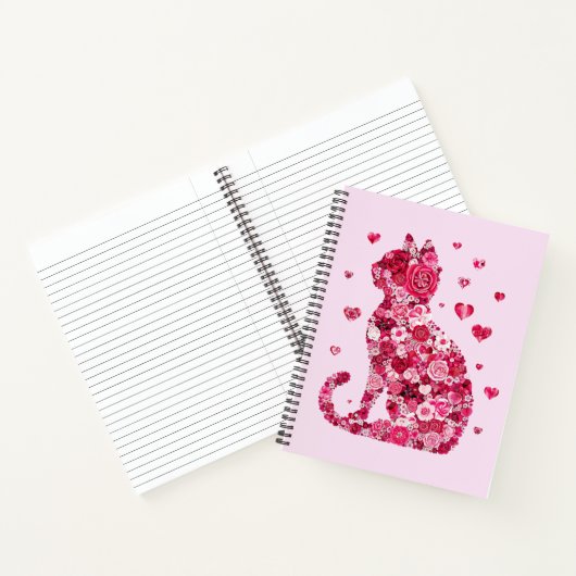 Blumenkatzen Silhouette ArtFaux überzogene Canvas Notizblock (Innenseite)