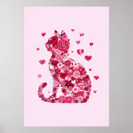 Blumenkatzen Silhouette ArtFaux überzogene Canvas Poster