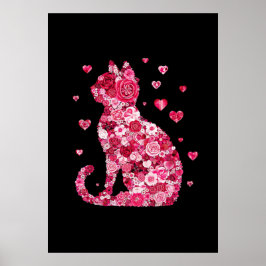 Blumenkatzen Silhouette ArtFaux überzogene Canvas Poster