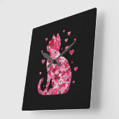 Blumenkatzen Silhouette ArtFaux überzogene Canvas Quadratische Wanduhr (Winkel)