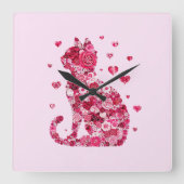 Blumenkatzen Silhouette ArtFaux überzogene Canvas Quadratische Wanduhr (Vorderseite)