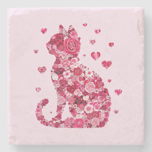 Blumenkatzen Silhouette ArtFaux überzogene Canvas Steinuntersetzer (Vorderseite)