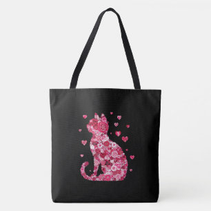 Blumenkatzen Silhouette ArtFaux überzogene Canvas Tasche