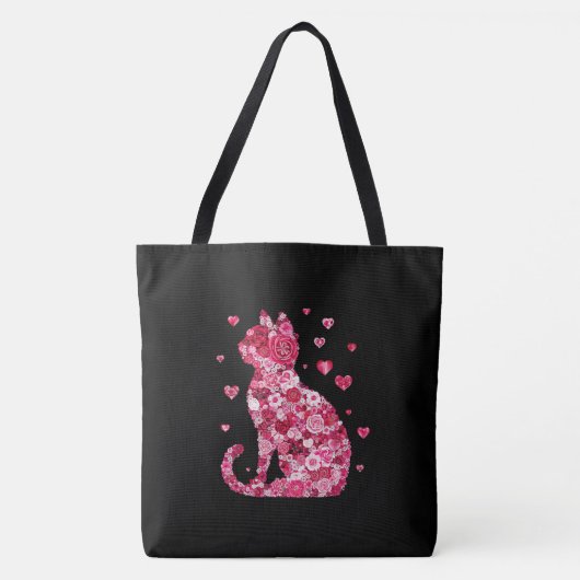 Blumenkatzen Silhouette ArtFaux überzogene Canvas  Tasche (Vorderseite)
