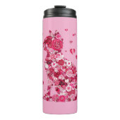 Blumenkatzen Silhouette ArtFaux überzogene Canvas  Thermosbecher (Vorderseite)