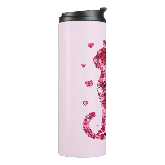 Blumenkatzen Silhouette ArtFaux überzogene Canvas  Thermosbecher (Nach links gedreht)