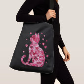 Blumenkatzen Silhouette ArtFaux überzogene Canvas  Tragetaschen Mit Langen Trägern (Von Nahem)