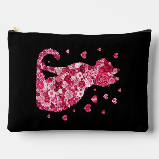 Blumenkatzen Silhouette ArtFaux überzogene Canvas Zubehörtasche (Vorderseite)