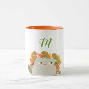 Blumenkatzen-Tasse Monogramm Orange Grün Süß Tasse