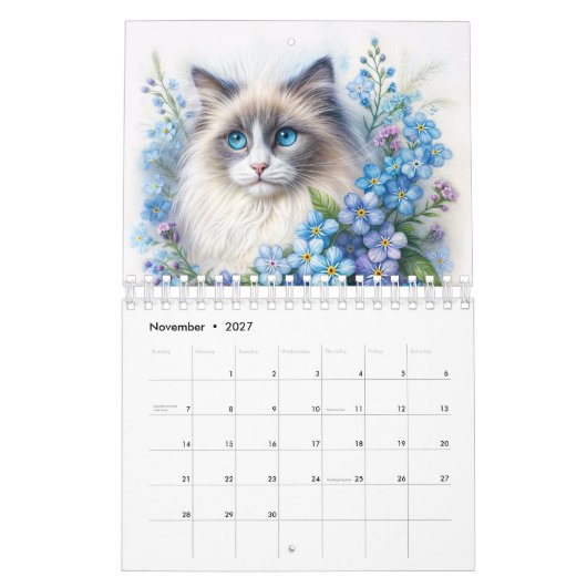 Blumenkatzen - Wasserfarben-Porträts Kalender (Nov 2027)
