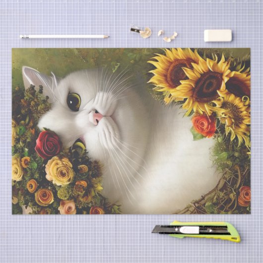 Blumenkatzenpapier zum Entkoppeln oder Aufkleben Seidenpapier (Handwerk)