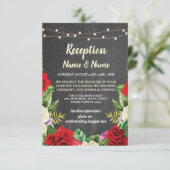 Blumenkhalk Rustikale Hochzeitsempfang Rote Rosen Einladung (Stehend Vorderseite)