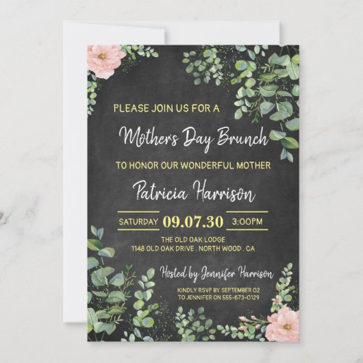 Blumenkhalkboard Muttertag Einladung (Vorderseite)