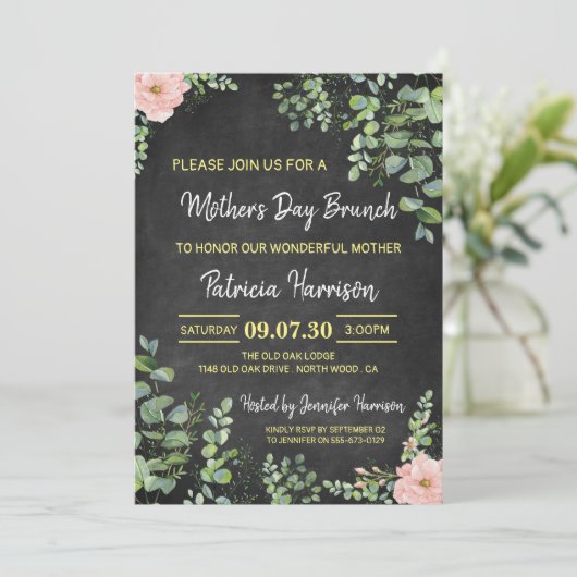 Blumenkhalkboard Muttertag Einladung (Stehend Vorderseite)