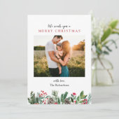 Blumenkiefer Zwei Fotos Weihnachtskarte Einladung (Stehend Vorderseite)