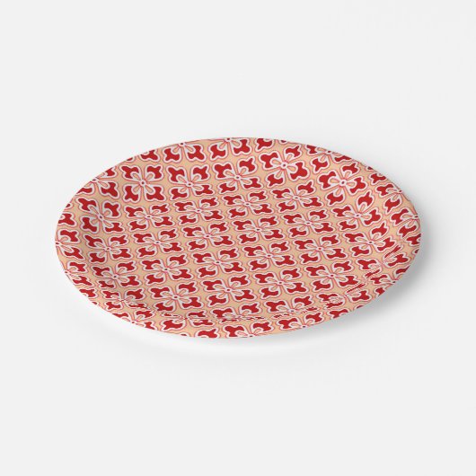 Blumenkimono, dunkelrot und pfirsichrot pappteller (Schrägansicht)