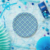 Blumenkimono, Indigo und hellblau Pappteller (Party)